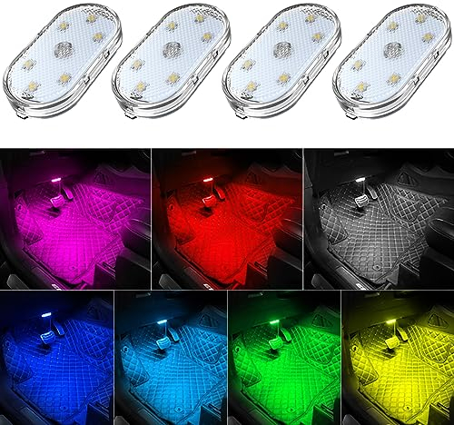 4 Pezzi auto ha portato le luci interne, 7 colori di illuminazione ambientale dell'auto, USB ricaricabile auto luce di lettura interna, luci portatili a led per auto