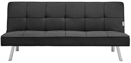 Bravich Britney Three Seater Sofa Bed - Black. Linen Fabric Click Clack Sofa Bed, Folding Couch To Double Bed. Sofa Beds For Space Saving Furniture, For Living Room, Bedroom & Guest Room.