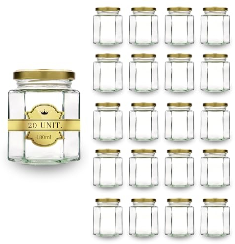 Espirito Rebelde 20x Pot de Miel Hexagonal avec Couvercle 180ml - Idéal pour la Conservation de Miel, Confiture, Épices, Yaourt