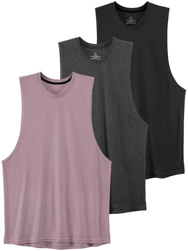 vislivin Workout Tanktops für Herren Gym Tank Top Bodybuilding Ärmellose Muskelshirts Sportbekleidung Shirt Tanks 3 Pack Schwarz/Dunkelgrau/Dunkelrosa M