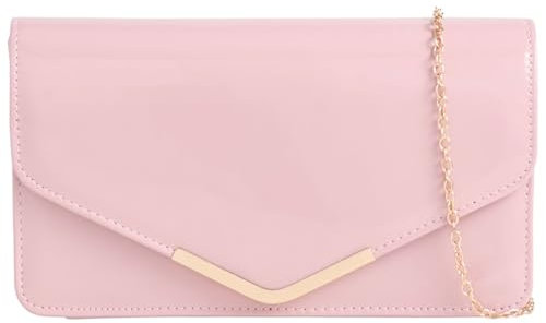 fi9 ® Sac à main en cuir verni pour mariée, mariage, soirée, fête, pochette à bandoulière (rose pâle)