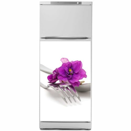Kiwistar - Film pour réfrigérateur - 150 x 80 cm - Fleur et fourchette - Verre laminé résistant aux rayures - Autocollant pour réfrigérateur - Meubles - Design - Rénovation - Film de cuisine sticker