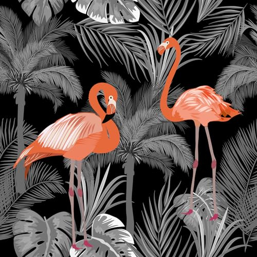 ReWallpaper Tropical Wallpaper Self Adhesive Sticky Back Plastic Black Pattern Flamingo Wallpaper Vintage Wallpaper for Bedroom Palm Wallpaper Mural Grey 44.5CM×3M Flamingo Wallpaper Bathroom