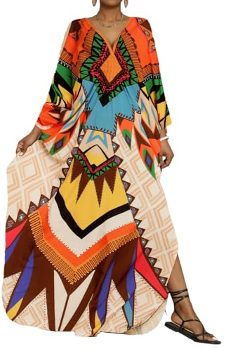 Bsubseach Kaftan Cover Ups für Bademode Frauen Kaftan Kleider Print Badeanzug Cover Up Urlaub Outfits Orange Weiß