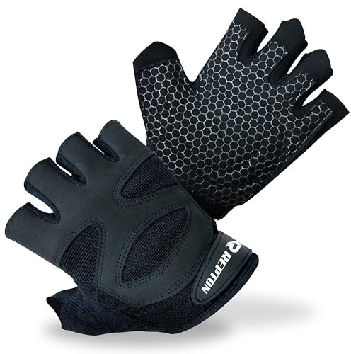 Repton Fitness Gears Gym Gloves with Wrist Strap, Weight Lifting Gloves Breathable Mesh Back & Antislip Padding on Palms (Black Without Wrap, L)