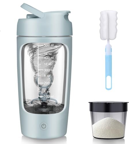 SOARFLY Shaker electrique proteine, 650ml shaker éléctrique rechargeable USB C, bouteille shaker de protéines sans BPA, shaker proteine faible volume sonore, bleu