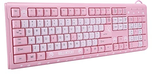 Annadue Rosa Gaming-Tastatur, USB-Kabelgebunden, 104 Tasten Ultradünne Computer-Tastatur für PC, Laptop, Desktop