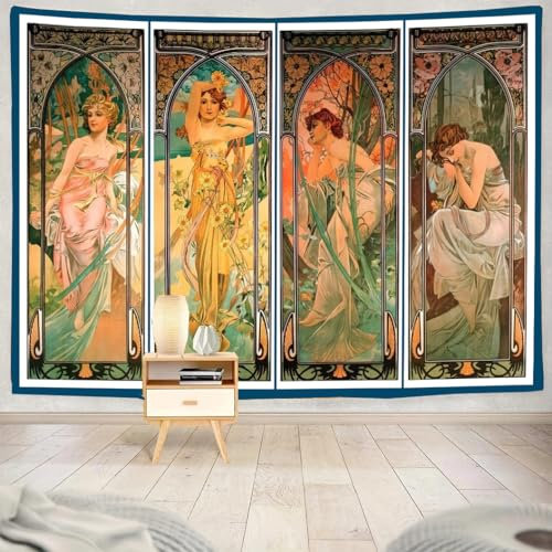 FENDROM Alphonse Mucha Vintage Collection Wandteppich, Wanddekoration, Kunstdruck, Gemälde für Wohnzimmer, Schlafzimmer, Badezimmer, Wohnheim