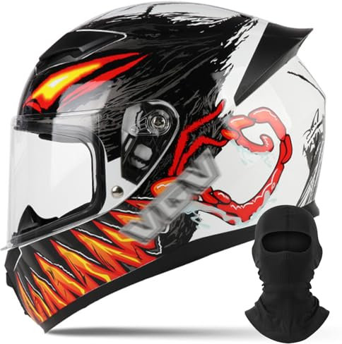 DXDRT Full Face Motorradhelme für Erwachsene Männer Frauen DOT/ECE Genehmigt Street Bike Racing Helm mit Clear Visor Leichte Komfortable Stilvolle Helm,Venom,M