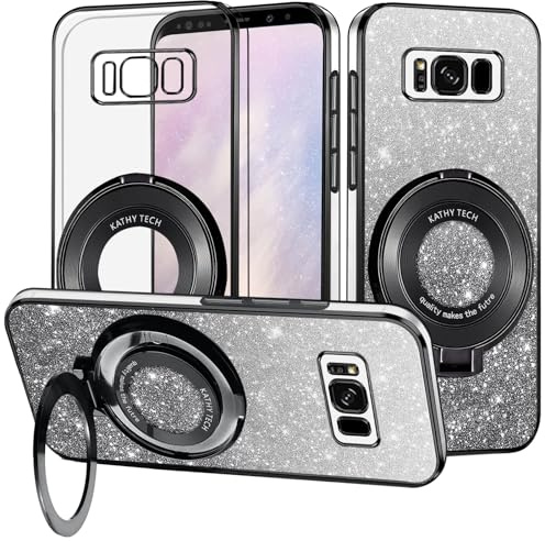 Yarxiawin für Samsung Galaxy S8 Hülle Silikon Transparent Glitzer Magnetisch Aesthetic, Kompatibel mit Magsafe Handyhülle für Samsung S8 mit Ständer Schutzhülle (Schwarz)