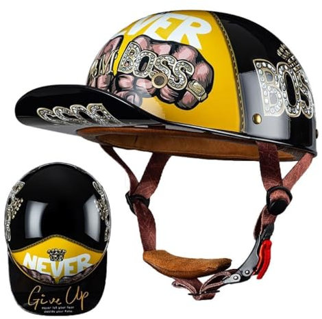 Moto Casquette De Baseball Demi-Casques De Moto Scooter Cyclomoteur Casques À Face Ouverte Hommes Et Femmes Casque Mobylette Moto Bols ECE Homologué Vintage Casque Jet(6,M(57~58CM))