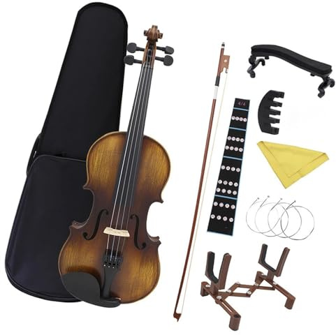 Violine Anfängerpaket Violine 4/4 Akustische Massivholzvioline Fichtenahorn Geige Saiteninstrument Anfänger Mit Bogenetui Ständer Saiten