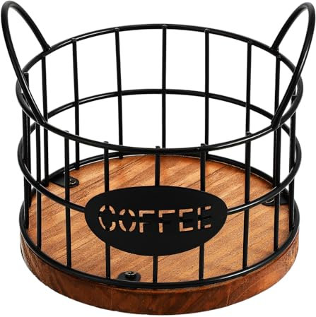 Luxshiny Kaffeekapselhalter für Theke mit Offenem Drahtdesign aus Eisen und Holz Robuster Küchenkorb für Snacks und Kaffeekapseln für Kaffeestation Am Schreibtisch