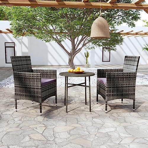 KATERYY 3-TLG. Garten-Essgruppe Poly Rattan Grau,Polyrattan Essgruppe Grau Gemütlich Essen im Garten oder auf der Terrasse