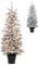 GYMAX 4FT/5FT/6FT Pre-lit Slim Christmas Tree, Artificial Snow Flocked Xmas Tree with 80/120/140 Warm White LED Lights & 8 Lighting Modes, Potted Pencil Decoration Tree for Home Party (4FT)