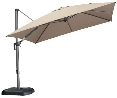 PURPLE LEAF Sonnenschirm Rechteckig, 300 x 400 cm Aluminium Ampelschirm Groß, Gartenschirm mit Kurbel, 360° Rotation, UV-beständig, Taupe