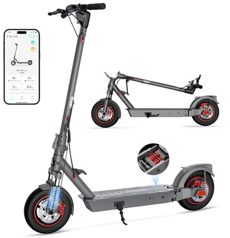 Scooter eléctrico 10 Pulgadas eléctrico Pasos Adultos con suspensión y aplicación, Plegable E Step 36V 10.4AH batería 25 kmh Velocidad 400W Motor, Scooter eléctrico con Doble Freno y Amortiguador