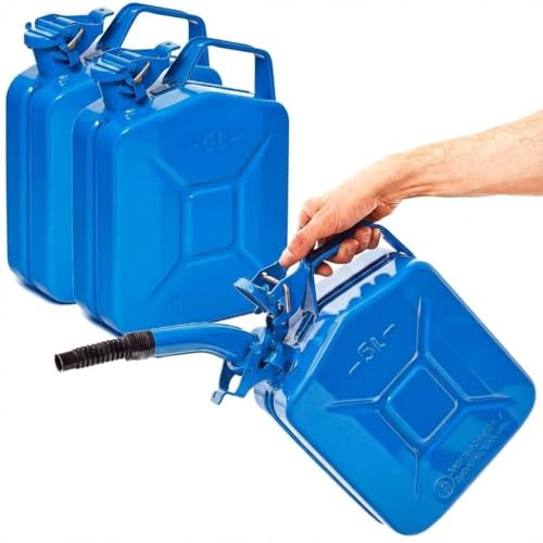 BW® Benzinkanister Metall 3x 5 Liter mit Ausgießer - Kraftstoffkanister Blau - RAL 5005 - TÜV-geprüft und UN-Zulassung - 0,8mm Stahl nach DIN 7274 - Made in Europe