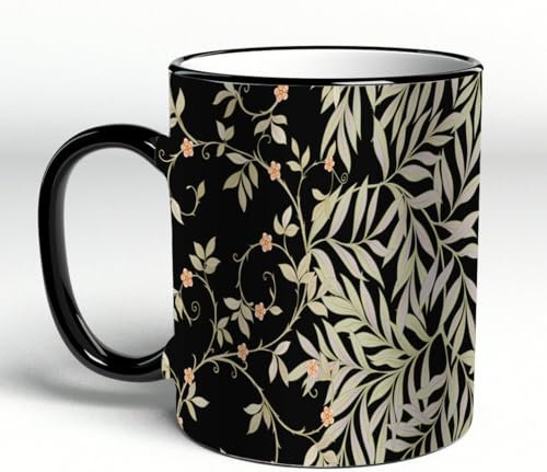 YOIUE Tasse aus Keramik - Große 11oz Tassen 330ml Kaffeetassen mit Henkel, 100% Handbemalt - Trinkgläser mit Griff - Weiß,Blumenmusterhintergrund im Jugendstil, Vintage-, alten Retro-Stil.