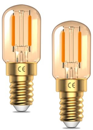TobeBright E14 LED Warmweiss 2W Dimmbar 2200K Ultrawarmes Nachtlicht Glühbirne E14 T22 SES, Vintage Bernstein Glas Filament Design, AC220-240V, 2-Pack
