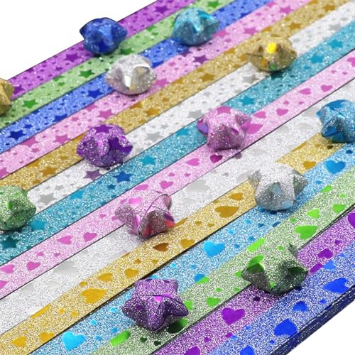 Muzrunq Paper Star Strips 2 Sets DIY Origami Star Strips Gilding Glitter Paper Sternpapier Süßes Origami -Sternpapier Origami Star Strips, Papierstern