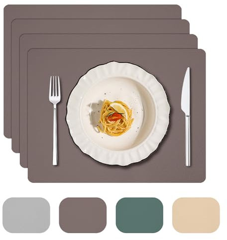 Platzsets(4er Set), rutschfest Abwaschbar Tischsets, Silikon Abgrifffeste Hitzebeständig Platzdeckchen, Schmutzabweisend und Waschbare, Platz-Matten für Küche Speisetisch, Cameo Brown