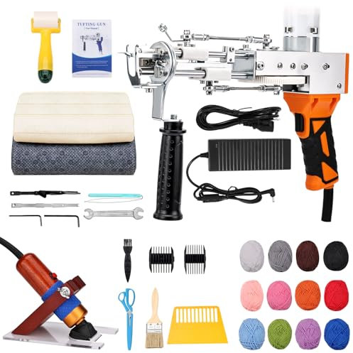 ZOWWFAST Teppich-Tufting-Pistole mit Teppich-Trimmer-Kit, Tufting Gun Set mit Digitaler Geschwindigkeitsanzeige, Tufting Maschine mit Tufting-Tuch|Garn |KitWalze|Bürste|Schaber |Stampfer (Orange)