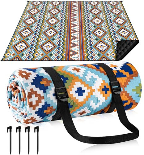 Gucass Coperta Picnic Impermeabile 200 x 200 cm, Bohémien Telo Picnic Stuoia Campeggio con 4 Picchetti Antivento, Portatile Stuoia Spiaggia Antisabbia per Spiaggia Campeggio Esterno Viaggi Parchi