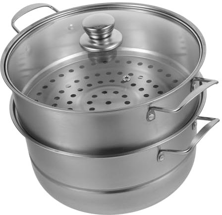CIYODO 1 Set Kitchen Steamer Stove Oven Pot with Lid Large Pots for Cooking Liquid Boiler Cookware Steam Basket Mini Handle Stockpot Cooker Pans Instant Non Knob Stainless Steel Silver