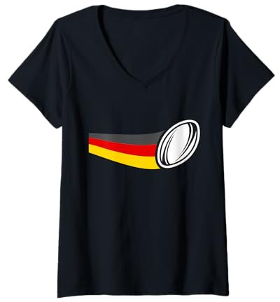Damen Rugbyspieler Deutschland Flagge Rugby T-Shirt mit V-Ausschnitt
