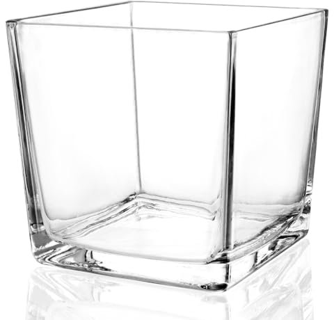 Comrzor 1 jarrón cuadrado de cristal de 6 x 6 x 6 pulgadas, jarrón transparente para centros de mesa, portavelas para eventos de boda, fiesta, decoración del hogar