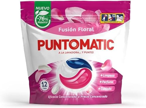 PUNTOMATIC | Cápsulas Tricámara Floral | Detergente Lavadora para Ropa Blanca y de Color | Quitamanchas | 12 lavados (Paquete de 5)