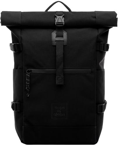 Rucksack Kane Roll-Top Kurierrucksack XL groß - PET recycelt, wasserabweisend - Wander-Rucksack Laptop-Fach 15 Zoll schwarz