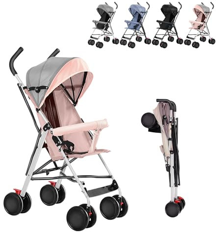 XUANYU Kinderwagen, kompakt und faltbar, mit Matte, faltbar, kompakter Kinderwagen, für Babys von 6 Monaten bis 4 Jahren, bis zu 25 kg (Rosa)