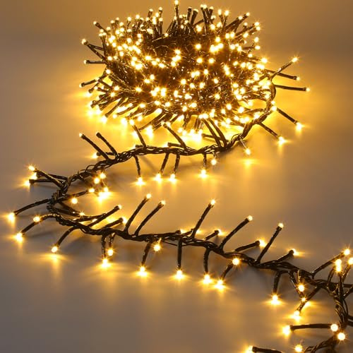 Quntis Luci Albero di Natale, 3M 300LED Luci Natale Esterno con 8 Modalità di Luce, Timer e Funzione di Memoria, Catena Luminosa Esterna Natalizia per Giardino Terrazza Festa Casa, Bianco Caldo