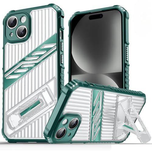 Custodia in PC+TPU per Apple iPhone 13 Pro, con staffa pieghevole invisibile, resistente all'usura e alle cadute, verde