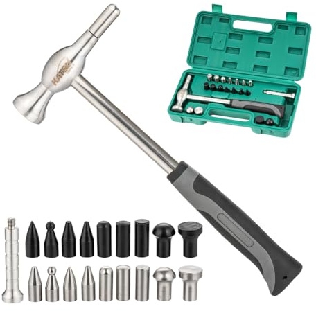 KATSU Tools 20 Stück Auto Karosserie Panel Dent Repair Tool Set - Edelstahl Hammer mit Tap Down Pen & Heads, für lackfreie Dellen Entfernung & Karosserie, Modell 454234