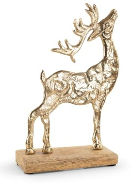 Riffelmacher Deko Hirsch stehend | 14x21 cm | Aluminium Gold | Weihnachtsfigur modern edel | festlich zum Stellen für Tisch & Fenster | 15841