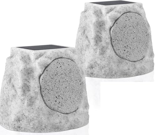 SDX Solar Bluetooth Rock Speakers, Outdoor Speaker Waterproof with RGB Lights, Wireless Stereo Pair, Solar/USB Charging, All-Weather Garden Patio Speakers BBQ Deck 7-Color LED Lights