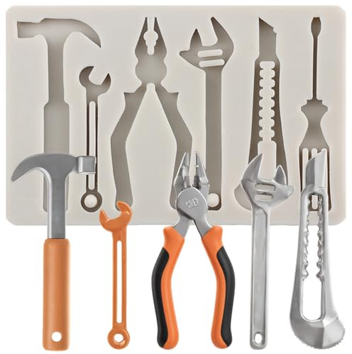 Sijiangmold Hand Construction Tools Silicone Mould Spanner Fondant Mould | Hammer Screwdriver Pliers Cake Decoration Chocolate Cupcake Topper Candy Polymer Clay Gum Paste