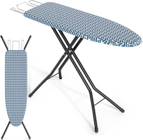 KINGRACK Bügelbrett klappbar mit Bügelablage, Bügelbretter mit höhenverstellbarer Funktion, Stabiler Bügeltisch-Ständer mit extra dickem Bezug und Metallbeinen, 33 x 110 cm Blau