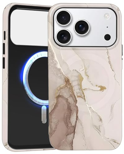 Saqmkil für iPhone 17 Magnetisch Hülle für Magsafe, Aesthetic Marmor Mode Muster Motiv Design Silikon Handyhülle Süßes Mädchen Frauen Stoßfest Schutzhülle für iPhone 17 6,3'' Case, Beige