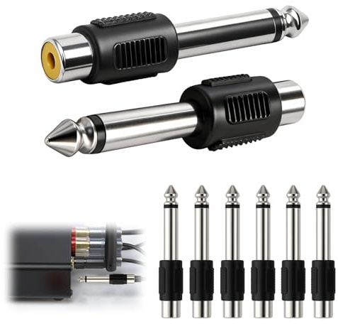 HLziy 6 Stück Kupplung Mono 6,35mm Klinke auf Chinch Adapter, Kompatibel mit Home Theater Kameras Kopfhörern