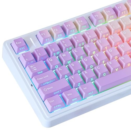 PBT German ISO Keycaps, 128 Keys Gradient Purple Double Shot Keycaps Dye-Sub Cherry Profile Side Printed Shine Through Keycap for Cherry MX Switch QWERTZ Layout Mechanical Keyboards