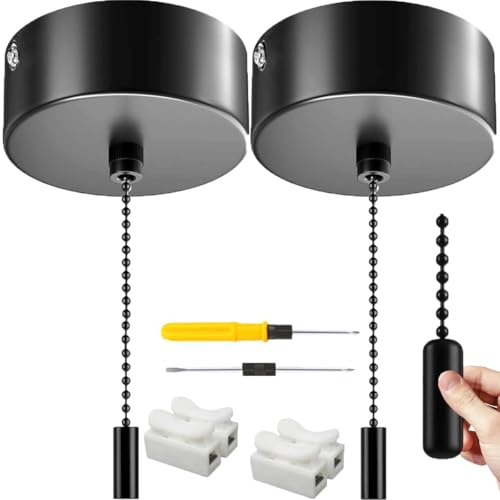 Acmerota Interrupteur Plafond à Tirette pour plafonnier rond de salle de bain. Cordon de 150 cm. Interrupteur à tirette de plafond noir perle 60 mm avec pour salle de bain, chambre, cuisine, salon