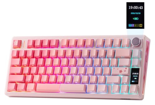 EPOMAKER TH80 V2 PRO Wireless Mechanical Keyboard, Screen & Knob, 10000mAh & 2.4G/BT, Hot-Swap, PBT Keycap, Mac Modifier, RGB, Creamy Gasket, Custom Gaming Keyboard for Mac/PC (Pink, Creamy Jade)