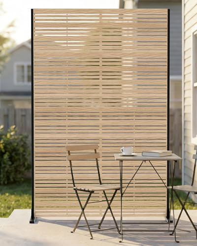 Metallprivatsschirm 183x120 cm, erhöhter Sichtschutzzaun, freistehender Balkonsichtschutz ohne Bohren, wetterfest für Innen Außen Terrasse Garten Veranda (Holzoptik)