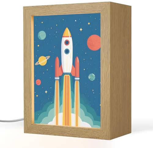 OnlyWow© Nachtlicht Baby Kinderlampe Tischlampe Kinder Nachttischlampe | 15x20 cm - Babylampe Kinderlicht Licht Rakete - Planeten - Weltraum