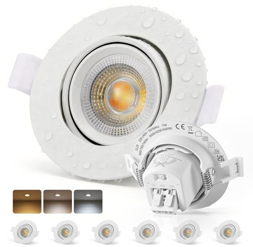 BOJIM IP65 Einbaustrahler LED 230V Badezimmer 68mm - 80mm Spots | 7W 700lm, Warmweiß Neutralweiß Kaltweiß, Flache Deckenspots für Küche Wohnzimmer, 6er Set