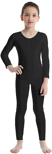 dPois Mädchen Ballettanzug Langarm Ballett Trikot Tanz Trikot Leotard Kinder Ganzkörperanzug Jumpsuit Lang Turnanzug Gymnastikanzug Overall Schwarz 110-116/5-6 Jahre